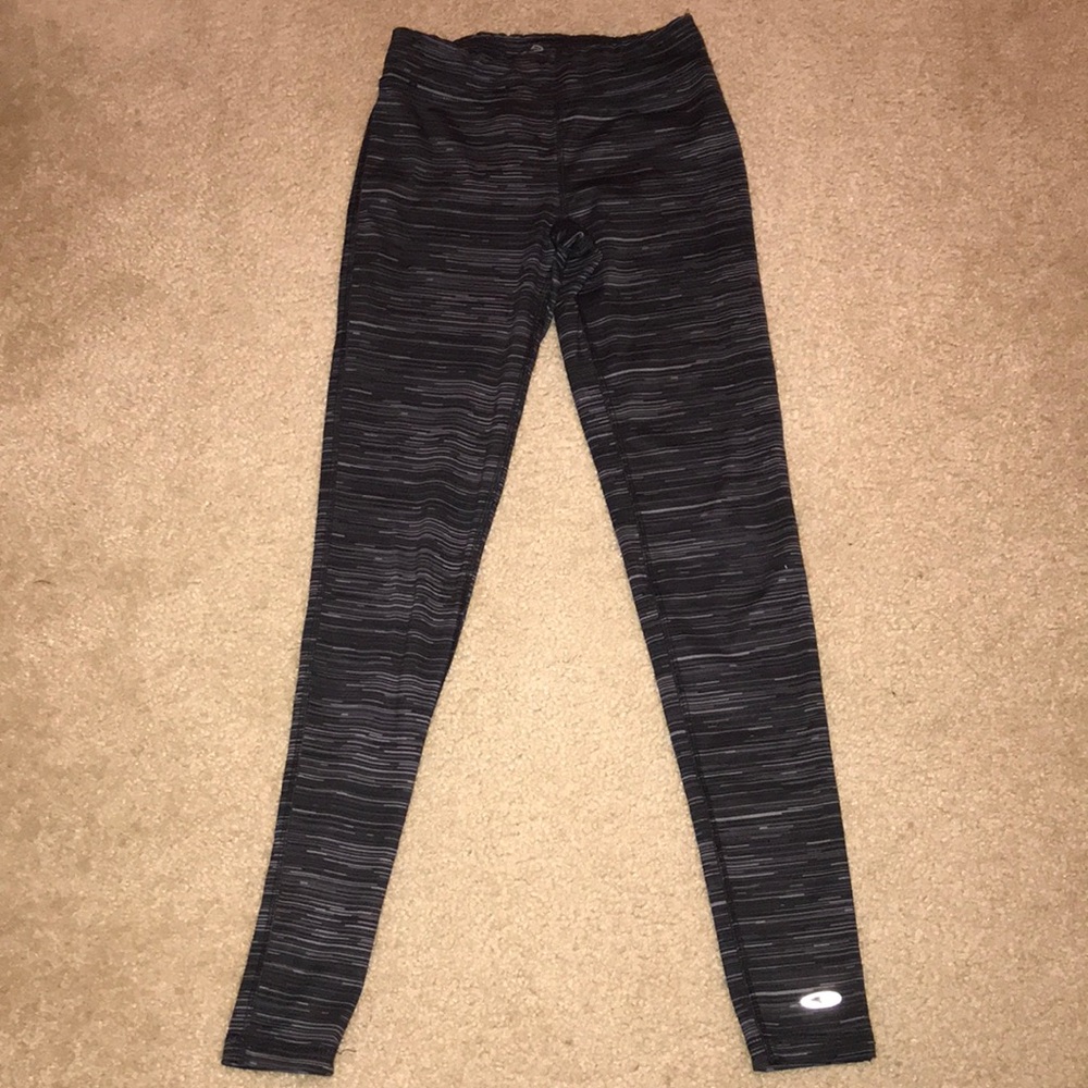 Black, gray and white striped yoga pant